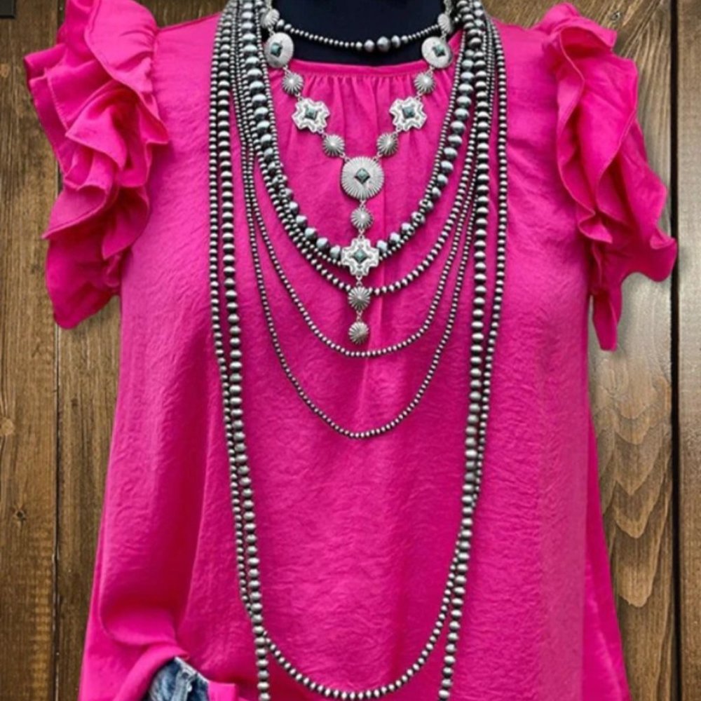 Pink Layered Ruffled Sleeve T-Shirt